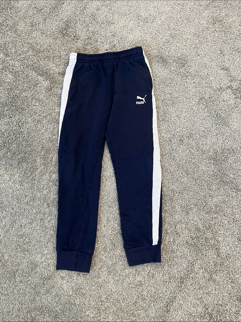 Puma Navy Joggers with White Side Stripes